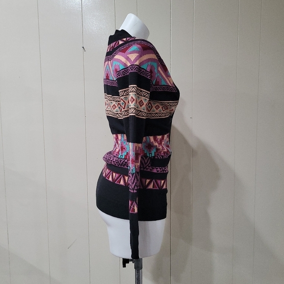 Nollie Women Black Aztec Tribal Print Cardigan XS Button Front - Picture 6 of 9